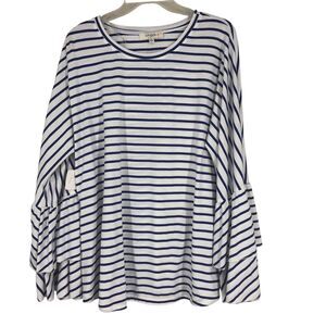 NWT Umgee Navy & White Striped Nautical Tunic w/Layered Peplum Sleeves SZ 1X